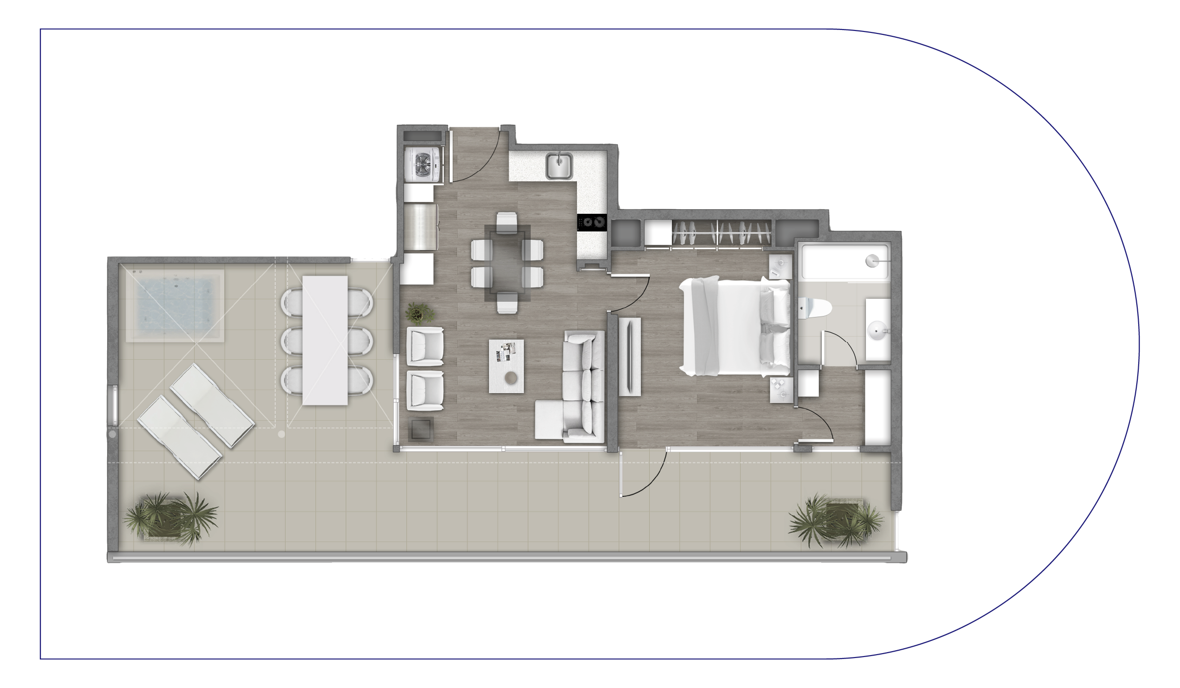 Planta Tipo A3 1 D + 1 B + terraza panorámica
