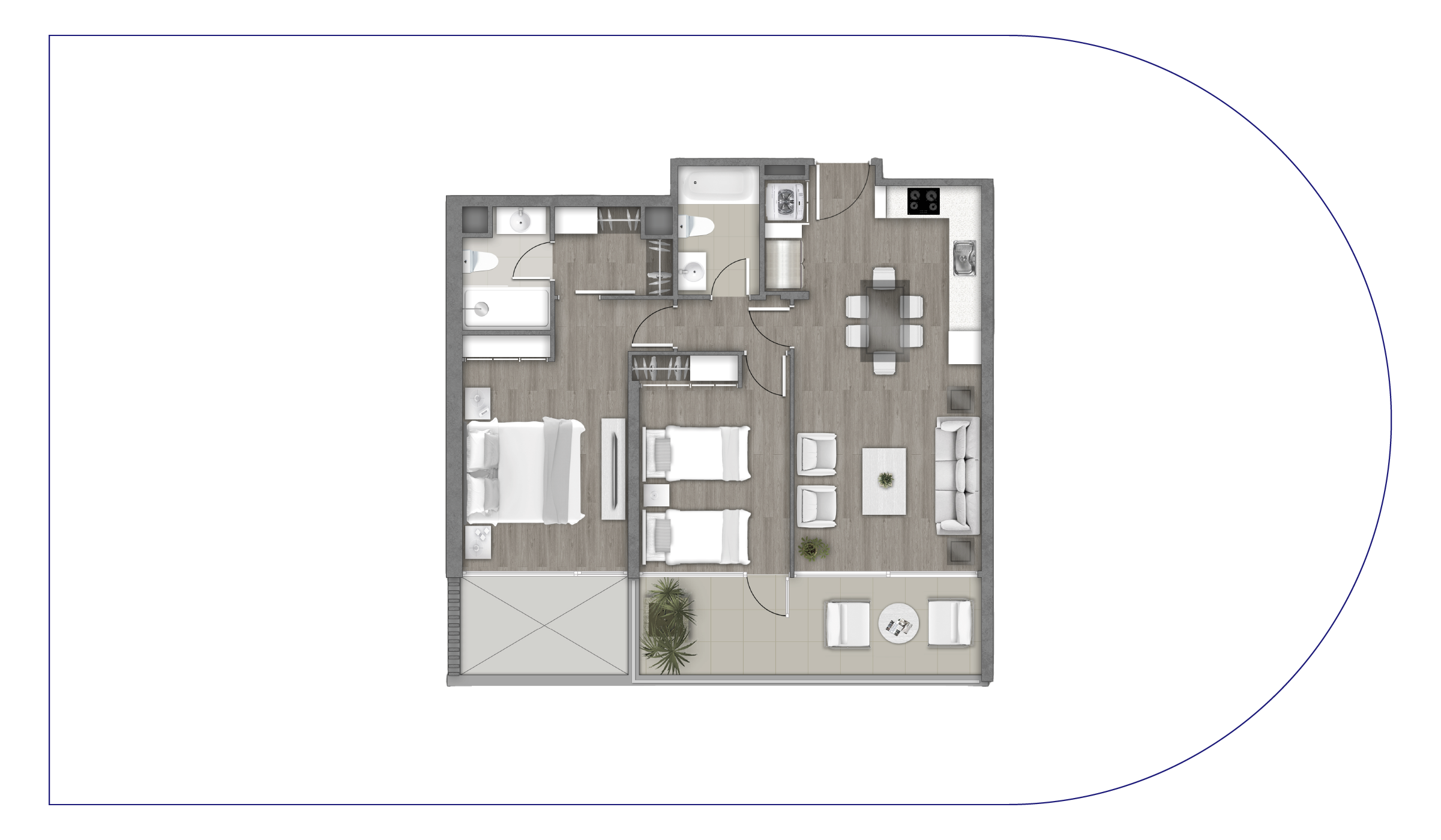 Planta Tipo B1 2D + 2 B