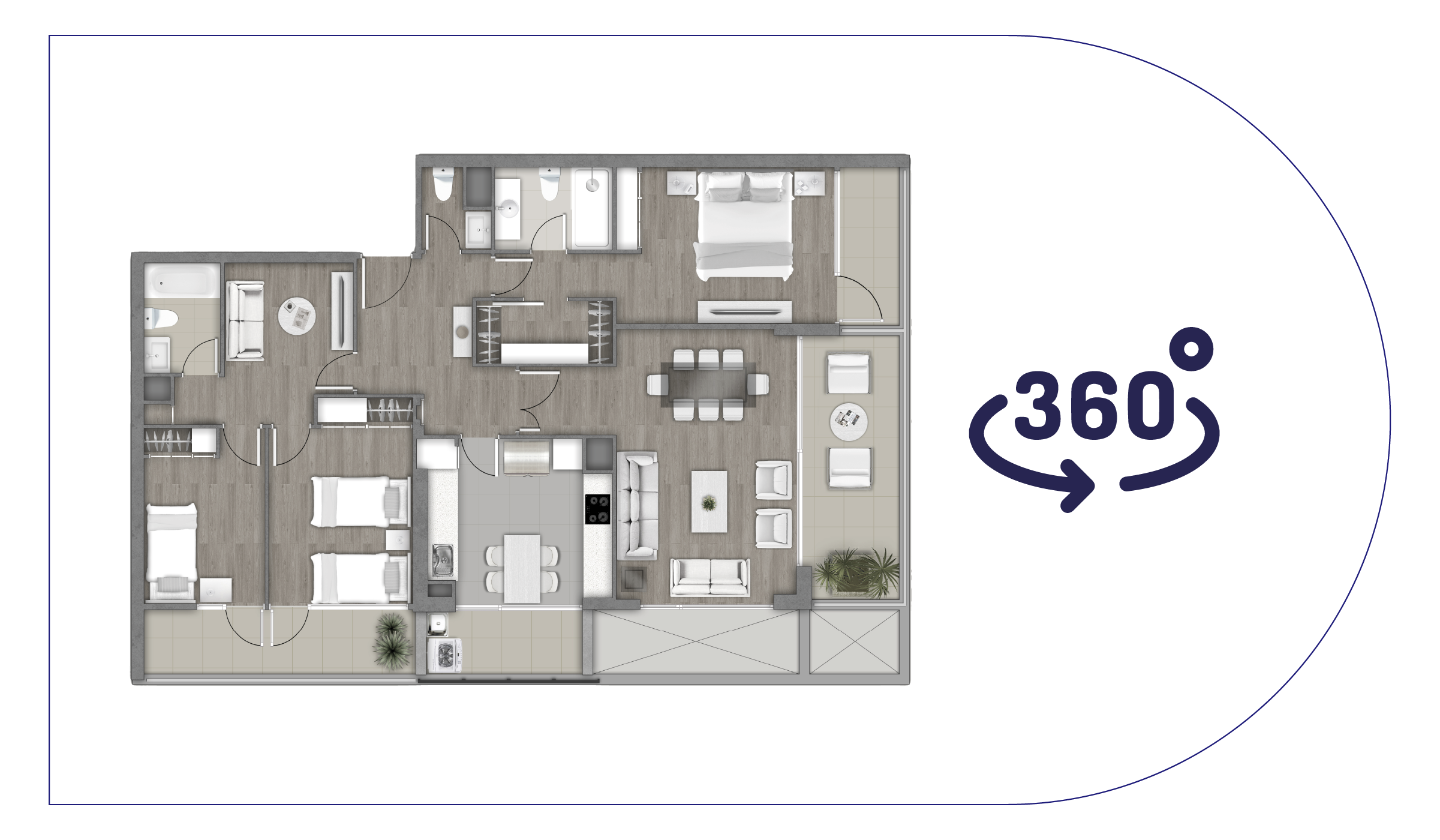 Planta Tipo C1A + C1B 3D + 3B + sala de estar