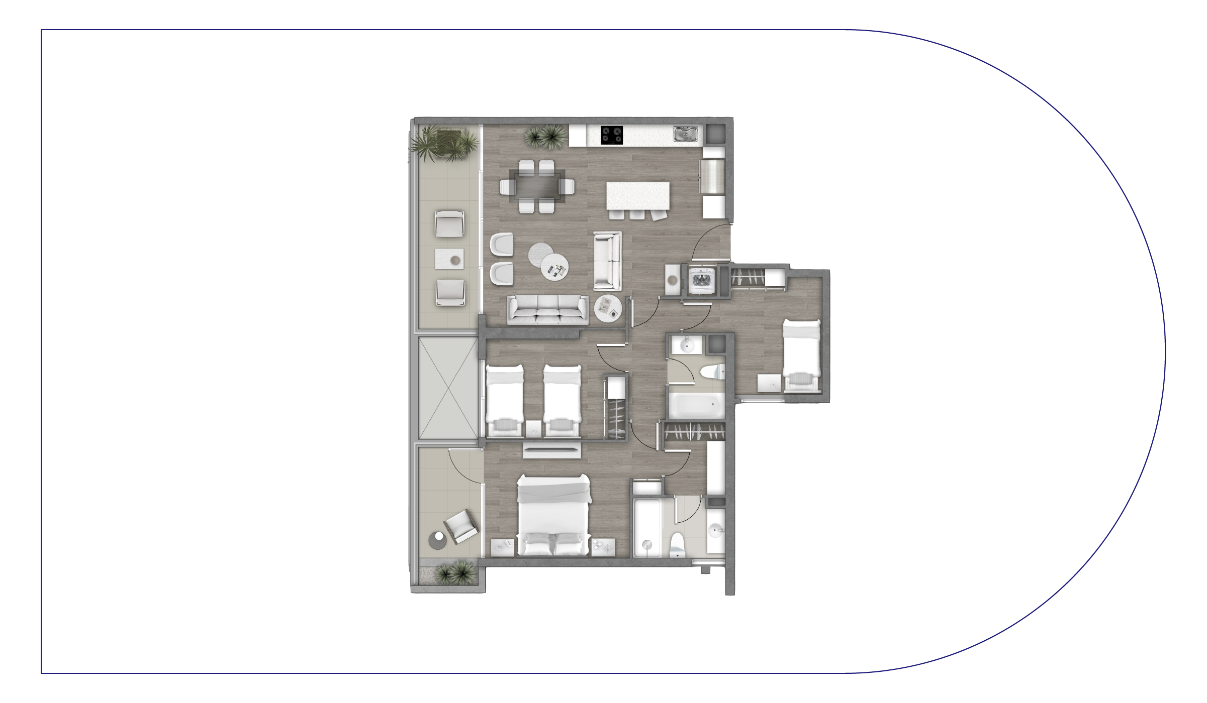 Planta Tipo C2 3D + 2 B