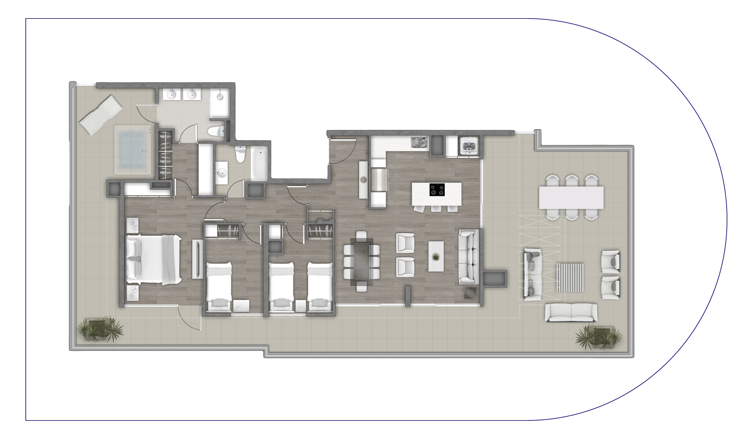 Planta Tipo C3 3D + 2 B + terraza panorámica