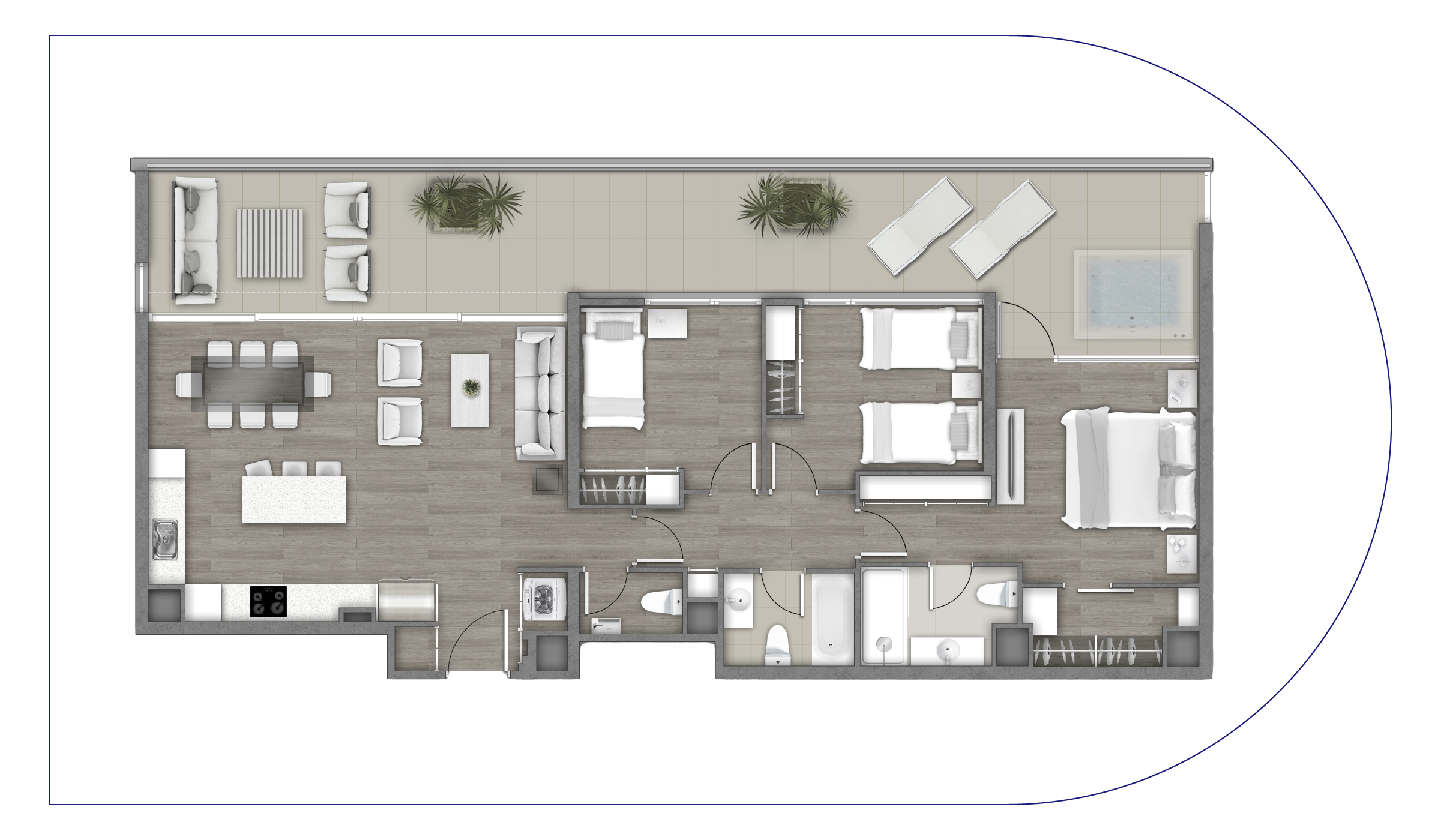 Planta Tipo C4 3D + 3B + Sala de Estar + Terraza Panorámica