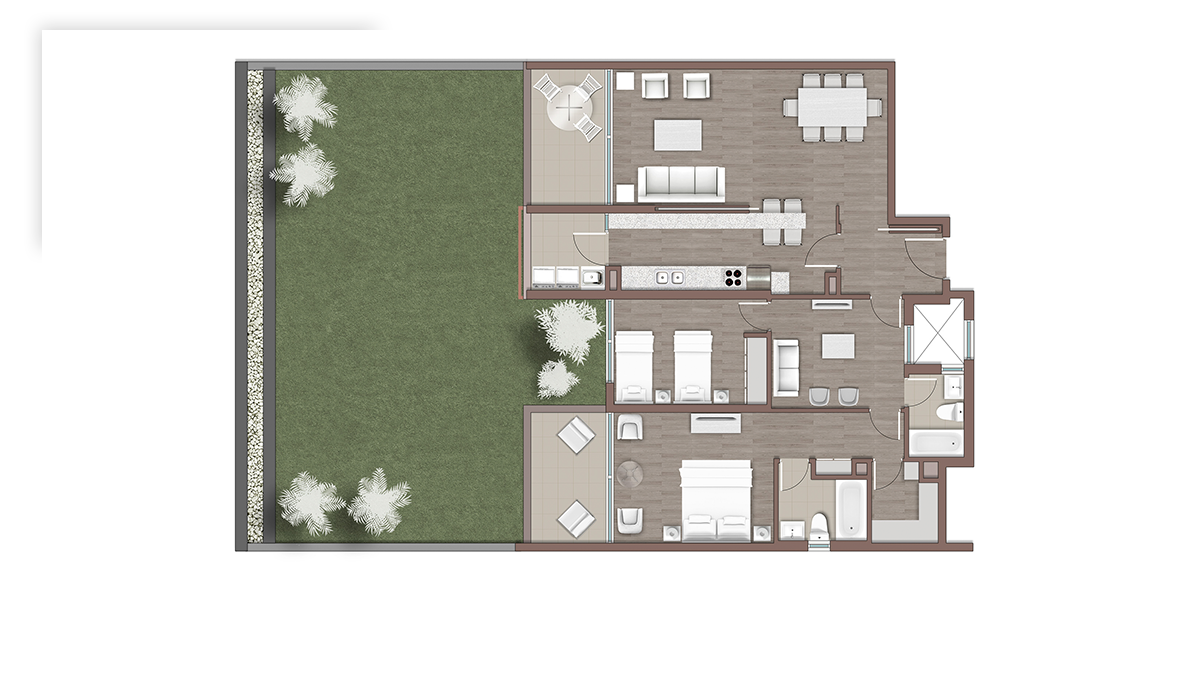 2 D + 2 B + Jardín privado