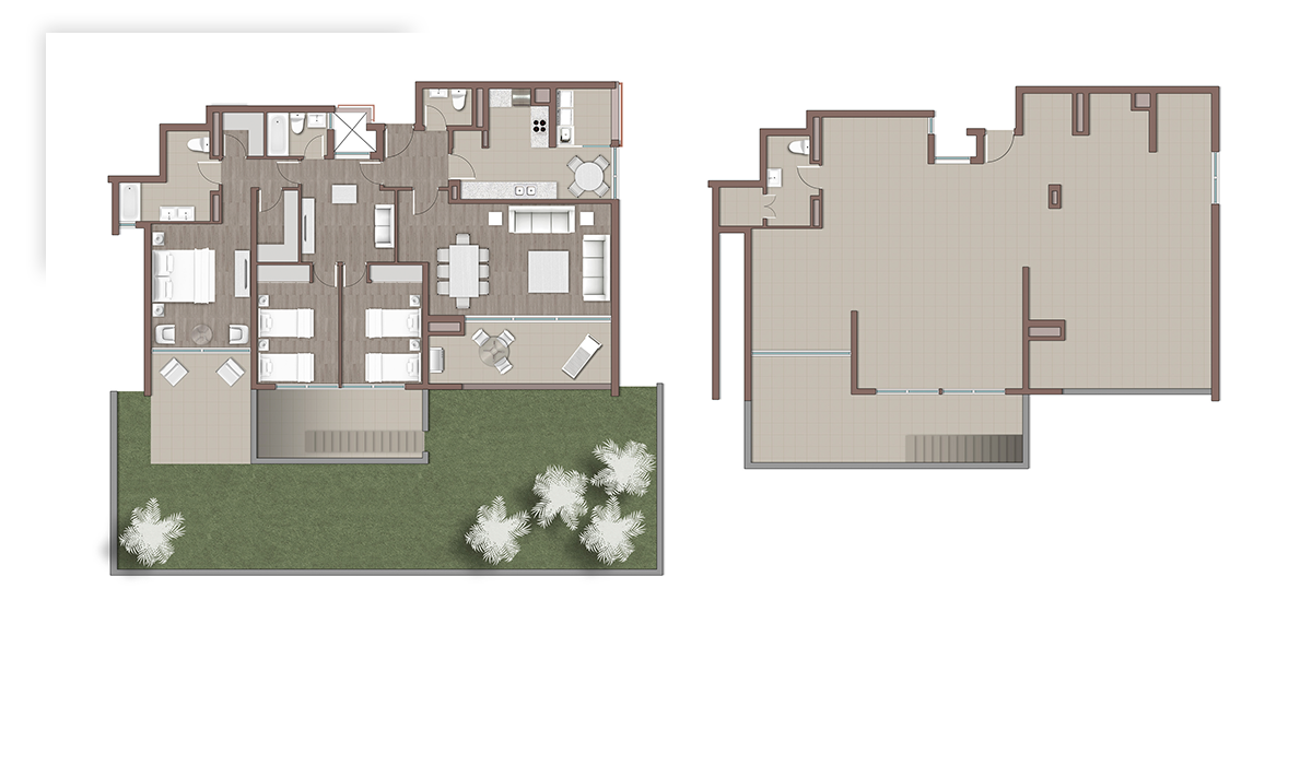 3 D + 3 B + Jardín privado